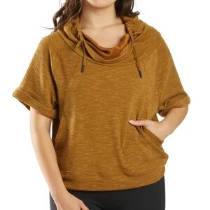 Prana Sunrise Crop After Yoga Pullover Short Cuffed Sleeves Cowl Neck Medium